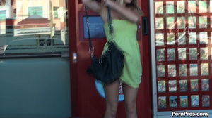 While putting money on her bank account through special automat, someone picked up her dress in a violent nude in public manner! - XXXonXXX - Pic 15