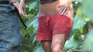 Massaged actively fat point-headed blonde in some green sex in public bush - Picture 10