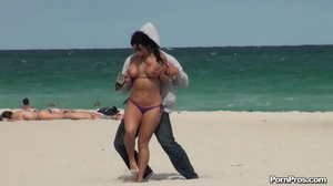 While on the beach, some public sex angel ripped her violet bra off her boobs - Picture 13