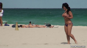 While on the beach, some public sex angel ripped her violet bra off her boobs - Picture 15