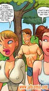 Sex hungry hunk following two naughty cartoon babes while they are walking