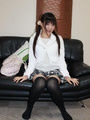 Dark haired asian teen in black stay ups - Picture 1