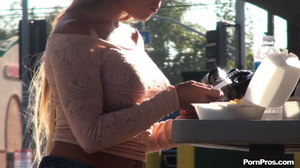 Showered a rain of public fuck father stuff upon sexy blonde tits! - Picture 4