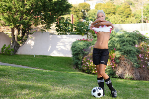 Small boobs erotic blonde in football un - Picture 16
