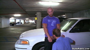 Two drivers mixing up things in gay boys copulation in the underground parking space!