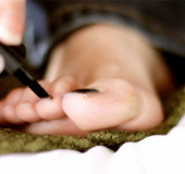 Sexy hotties wearing nylons on their yummy feet and painting their toe