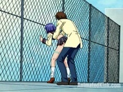 Blue haired hentai school girl in sexy unform doesn't mind fucking with guy and woman as well.