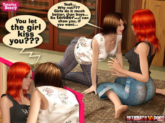 Redhead and brunette 3d stunners slowly getting naked - Picture 5