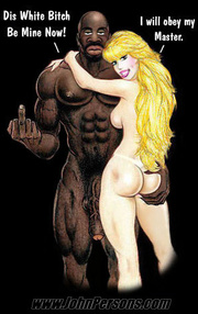 Interracial toon porn pics of nasty blonde with apple booty going wild with two black dudes.
