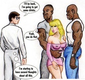 Naughty blonde cartoon wife gets butt fucked by black guys in front of