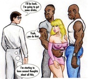 Naughty blonde cartoon wife gets butt fucked by black guys in front of her hubby.