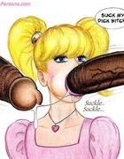Little chick being taught how to suck on big black cocks until they cum