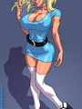 Lusty blonde toon babe in blue dress - Picture 1