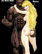 Blonde toon blonde with perfect body playing with black balls and sucking