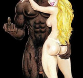 Blonde toon blonde with perfect body playing with black balls and sucking