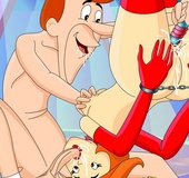 Bdsm art pics of horny cartoon couple using different bdsm devices in