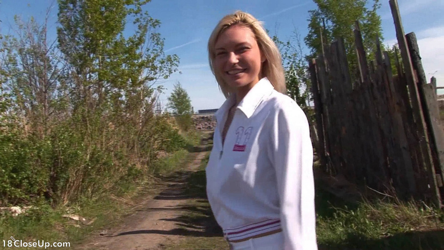 Blonde teen babe in white outfit taking off - XXX Dessert - Picture 1