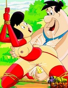 Dark haired drawn bimbo in red uniform gets her pussy drilled hard while