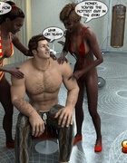 Chocolate coloured lady boy are enjoying a butch man at the gym