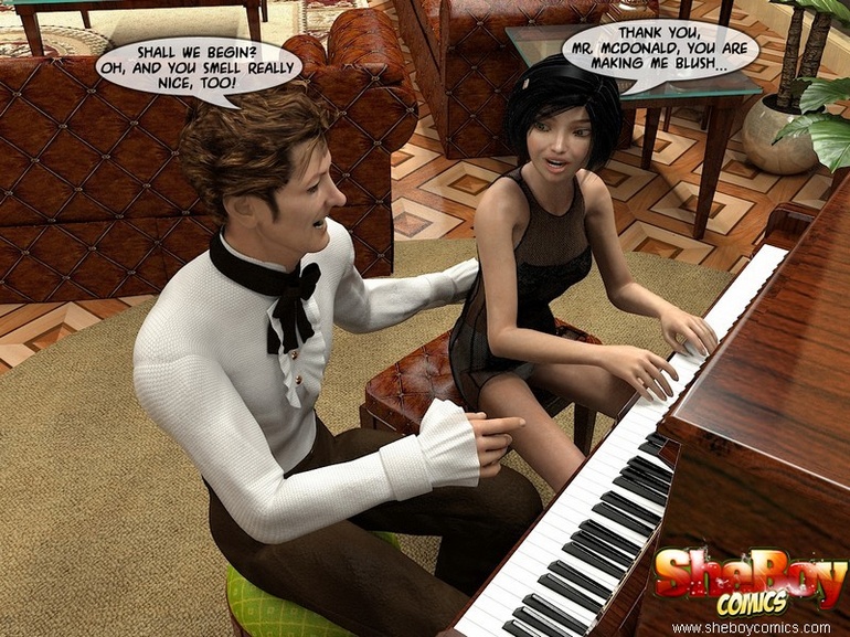Piano maestro and his 3d shemale gf sucking each - Picture 1