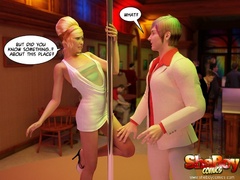 Blonde cartoon shemale taking off her white dress and - Picture 2