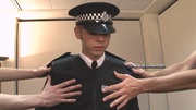 Young policemen gets captured by to kinky gays, undresses and his cock and asshole inspected carefully