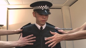 Young policemen gets captured by to kinky gays, undresses and his cock and asshole inspected carefully - Picture 2