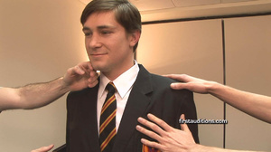 Duin business suit gets his tight asshole fingered when gets undressed by two of his friends - XXXonXXX - Pic 1