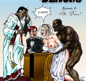 Big black dude fucking with two white sexy blondes in turn