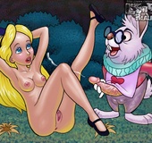 Mr. Rabbit the timekeeper squirts cum on Alice she gets fucked in cunt