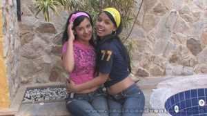 Two very hot latina teen girls get naked outdoors and lick each others sweet pussies - XXXonXXX - Pic 2