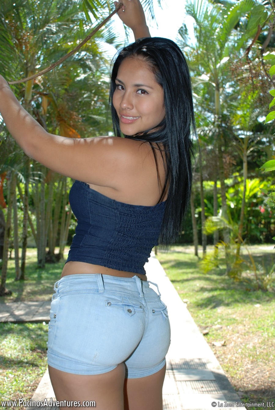 Swarthy teen chick in jeans shorts and high boots banging her latina snatch with a vibrator - XXXonXXX - Pic 5