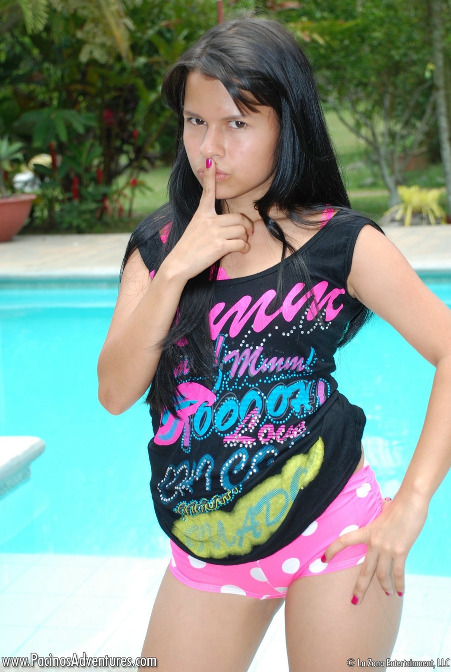Petite teen girl loves to please her latina snatch with a vibrator at the pool - XXXonXXX - Pic 2