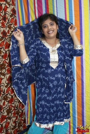 Indian chick in blue national costume and funny lingerie gets nude and poses on cam - XXXonXXX - Pic 3