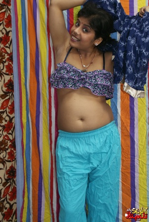 Indian chick in blue national costume and funny lingerie gets nude and poses on cam - XXXonXXX - Pic 4
