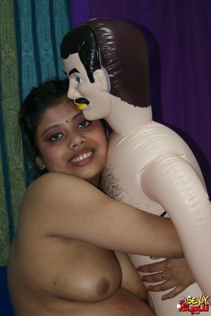 Nasty chubby Indian bitch having an oral practice with a blow-up male doll - Picture 15
