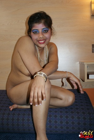 Lustful Indian fatty in blue lingerie and beads gets naked and fondles her chubby body - XXXonXXX - Pic 11