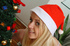 blonde teen santa's cap