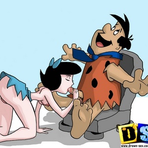 Horny Fred Flintstone get his cock served by his wife and her petite f..