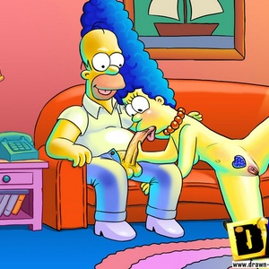 Slutty toon housewife Marge Simpson likes giving head to Homer. image