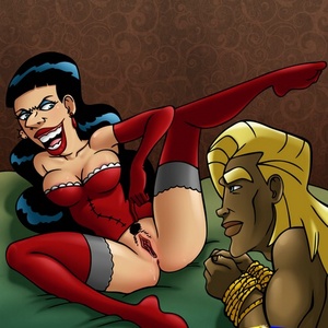 Older toon woman in red stockings gets her pussy banged by sun tanned ..