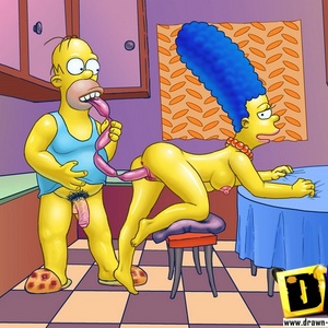 Nasty cartoon Homer Simpson fucked his wife Marge from behind doggy st..