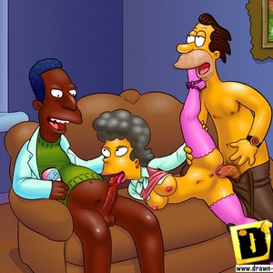 Sex hungry Waylon Smithers and Montgomery Burns sharing one tied slave..