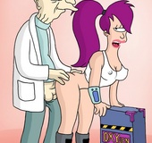 Horny old Futurama professor bangs Leela from behind in doggy style.