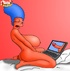 Cartoon Marge Simpson petting her pussy while watching porn.