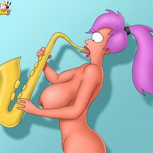 Nasty toon Leela is good in dildoing and saxophone playing alike.