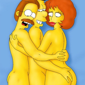 Cartoon threesome sex performed by Ned and Maude Flanders.