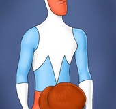 Toon hero Spiderman shoot a big load of cum on clown girl tits.