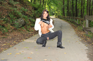 Nasty brunette in black pants and white  - XXX Dessert - Picture 12