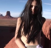 Hot vid with slim brunette whore with small tits posing nude at the valley